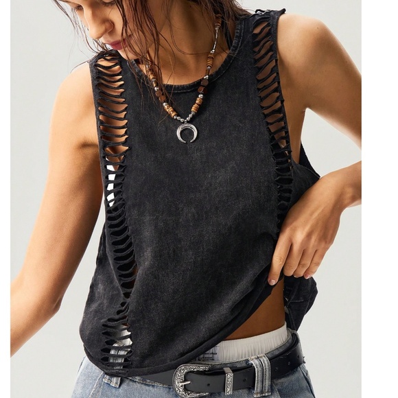 Mineral Wash Black Cut out Detail Sleeveless Tank Top - Picture 1 of 6